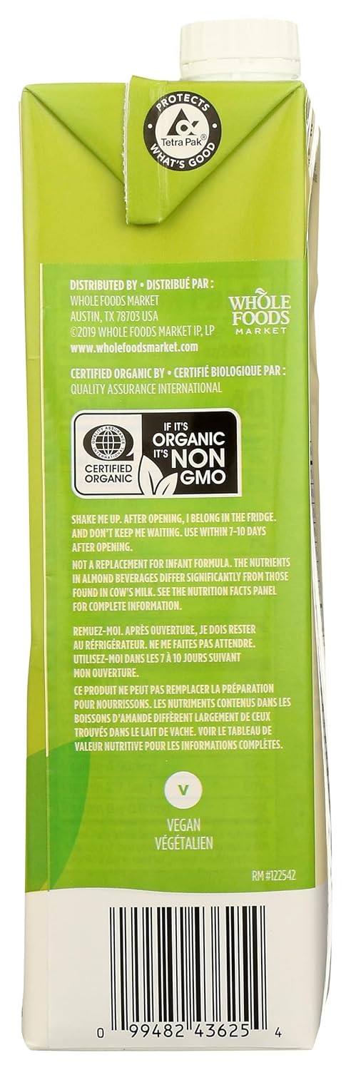 365 by Whole Foods Market, Leche de almendras orgánica sin azúcar, 32 onzas líquidas